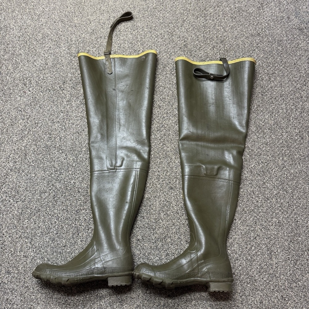36" LACROSSE OUTDOORSMAN HIP WADERS BOOTS SIZE 9 VTG MADE IN USA GREEN